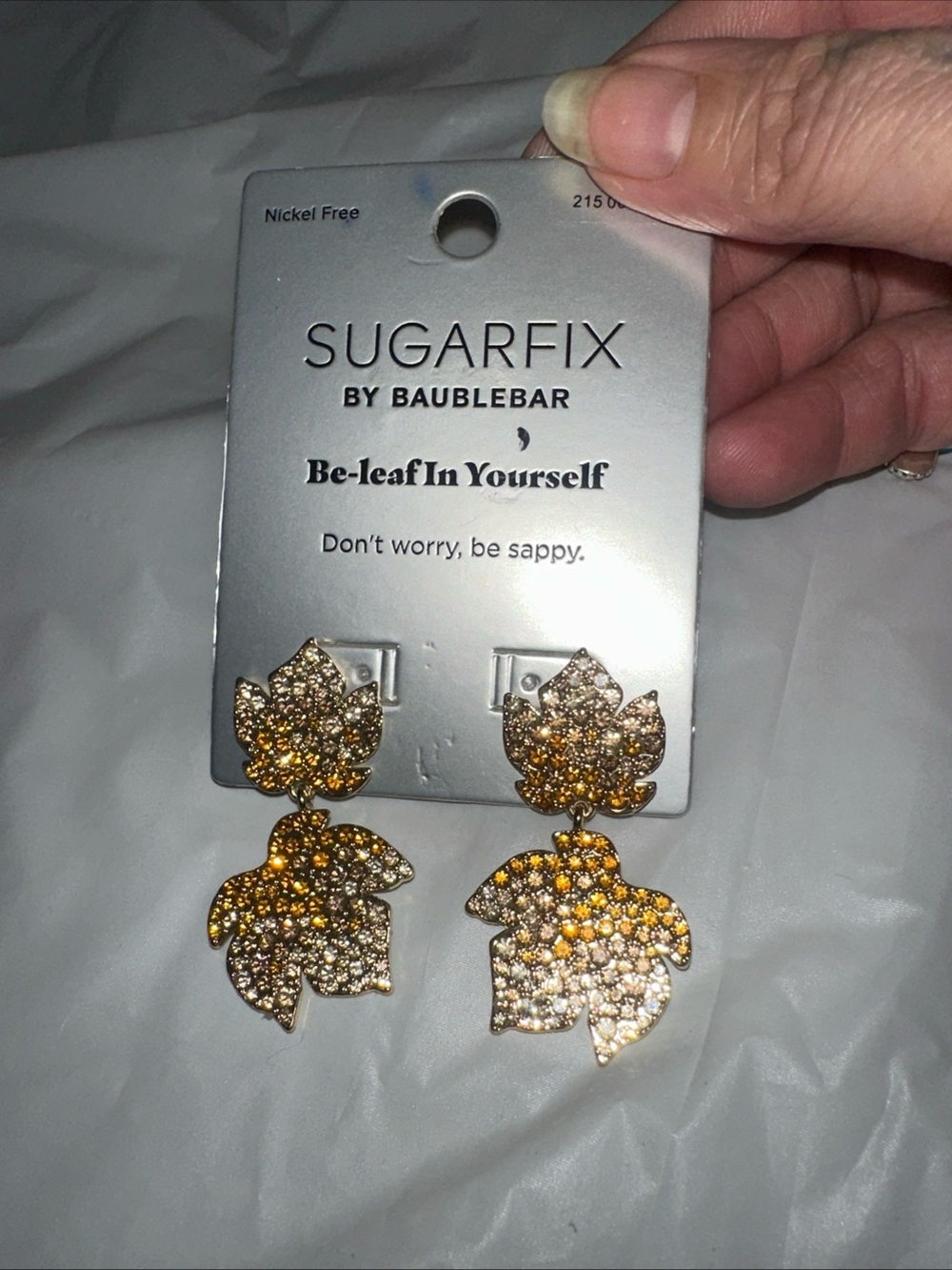 Gold Leaf Crystal Drop Earrings